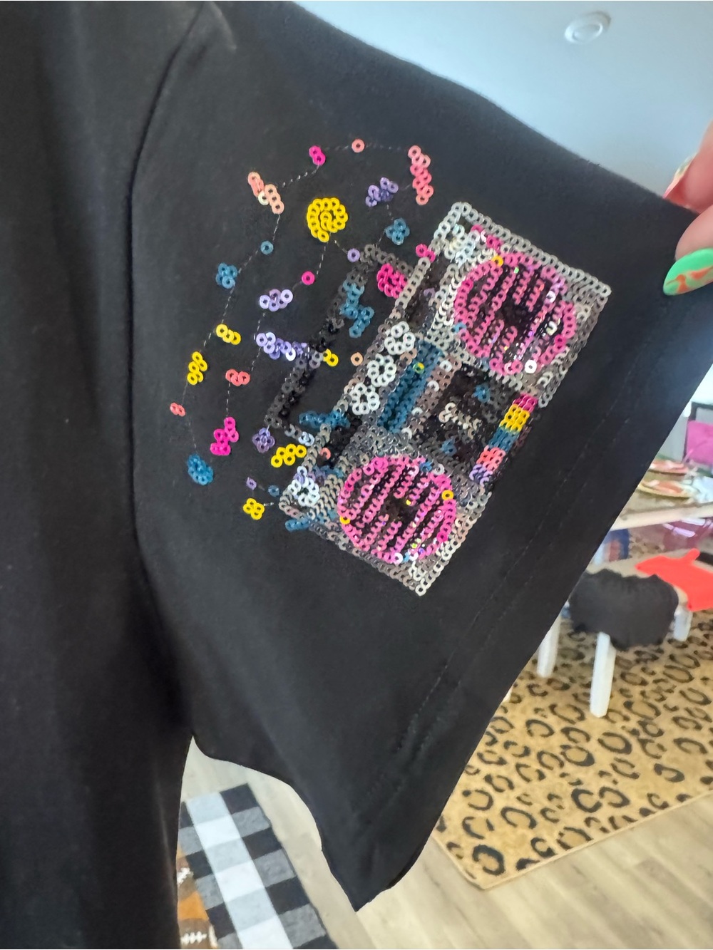 hazel Black Short-Sleeve Tee with Colorful Sequin Icons - Picture 3 of 7